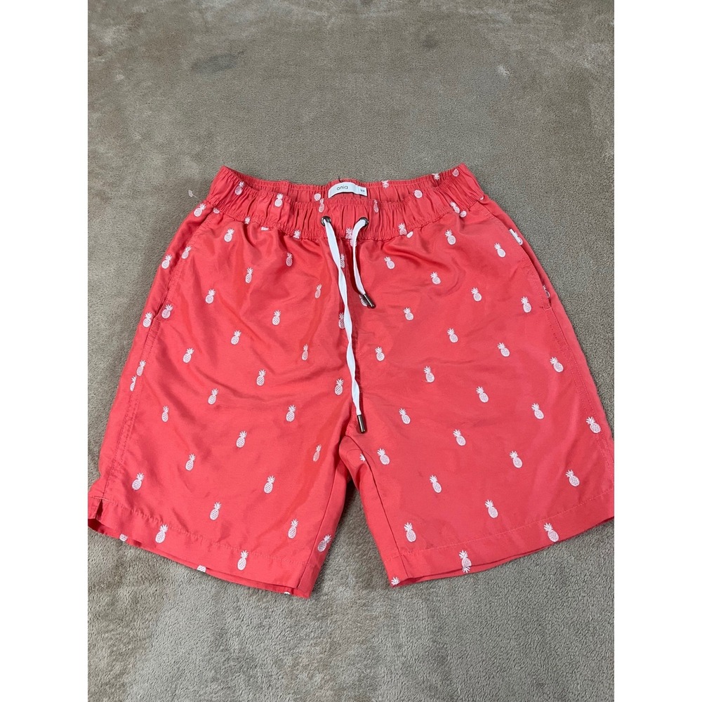 Onia Pineapple AOP Swim Trunks Men's Size small (28) coral Lined 7" Beach EUC